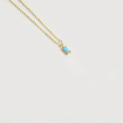 Copper 14K Gold Plated Inlay Rectangle Zircon Pendant Necklace