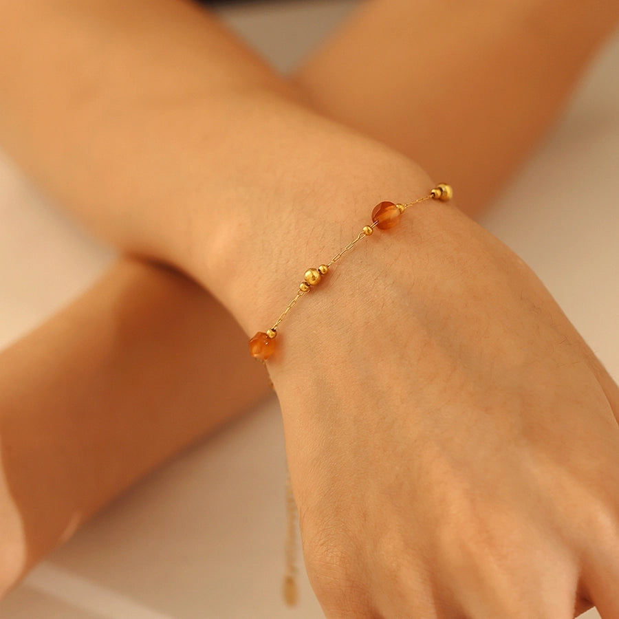 Europe and America  Fashion Natural Stone Golden Balls Beaded Necklace Temperamental Bracelet Stainless Steel Handmade Chain Jewelry Suit