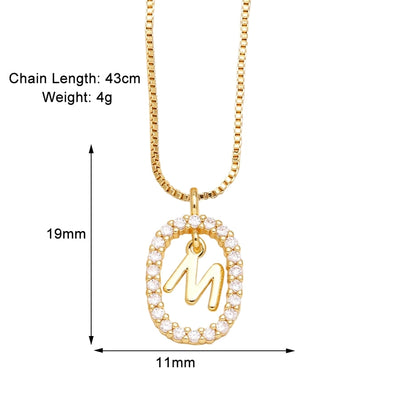 Jewelry Modern Style Simple Style letter 201 Stainless Steel Copper Zircon 18K Gold Plated Inlay Pendant Necklace