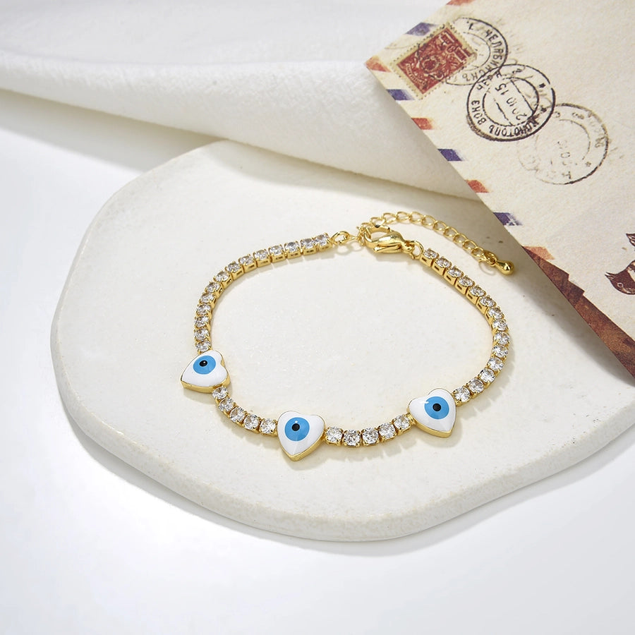 Copper Plating 18K Color Retention Zircon Drop Oil Heart Shape Eye Bracelet