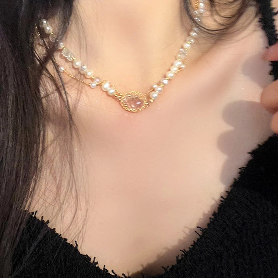 Simple Style Classic Style Round Artificial Crystal Imitation Pearl  Layered Necklaces