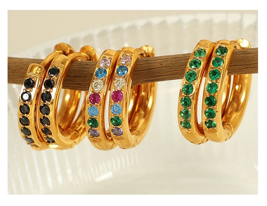 1 Pair IG Style Elegant French Style Round Polishing Plating Inlay 304 Stainless Steel Rhinestones 18K Gold Plated Earrings