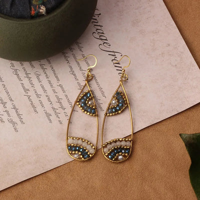 bohemian sector synthetic gemstones shell copper tassel mesh women's ear hook