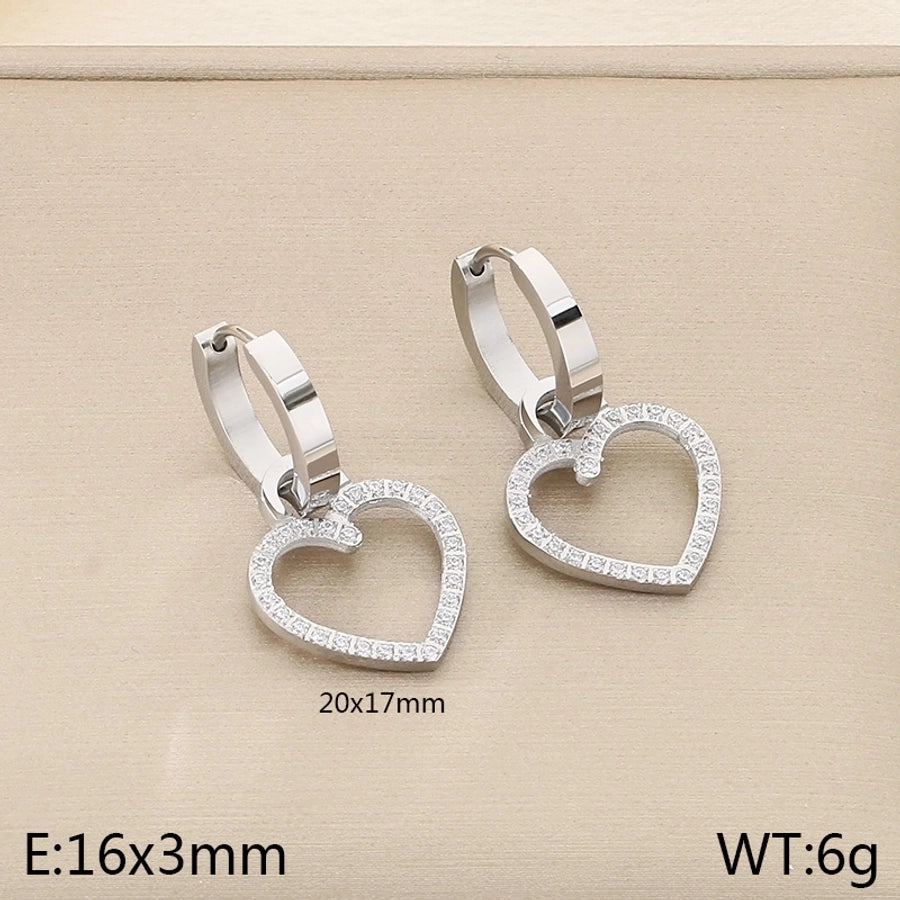 1 Pair Vintage Style Square Heart Shape Hollow Out Inlay 304 Stainless Steel Pearl Zircon 18K Gold Plated Earrings