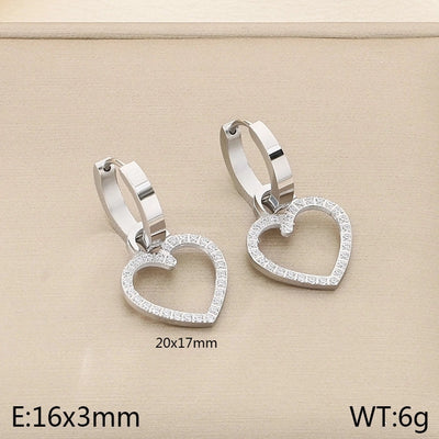 1 Pair Vintage Style Square Heart Shape Hollow Out Inlay 304 Stainless Steel Pearl Zircon 18K Gold Plated Earrings