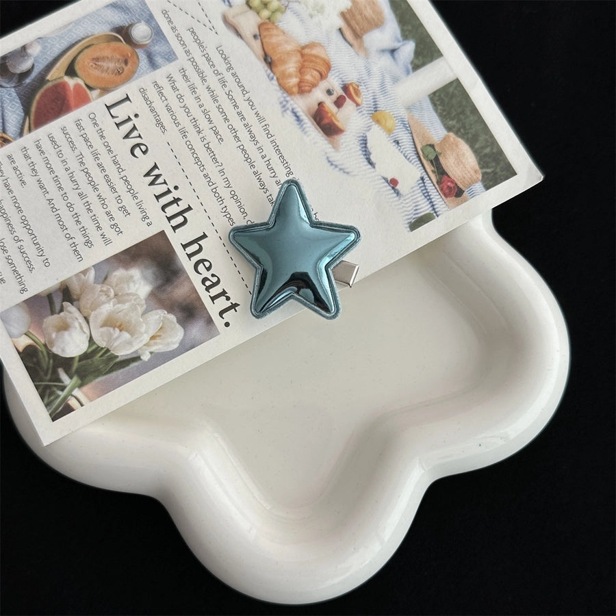 women's simple style pentagram pu leather hair clip