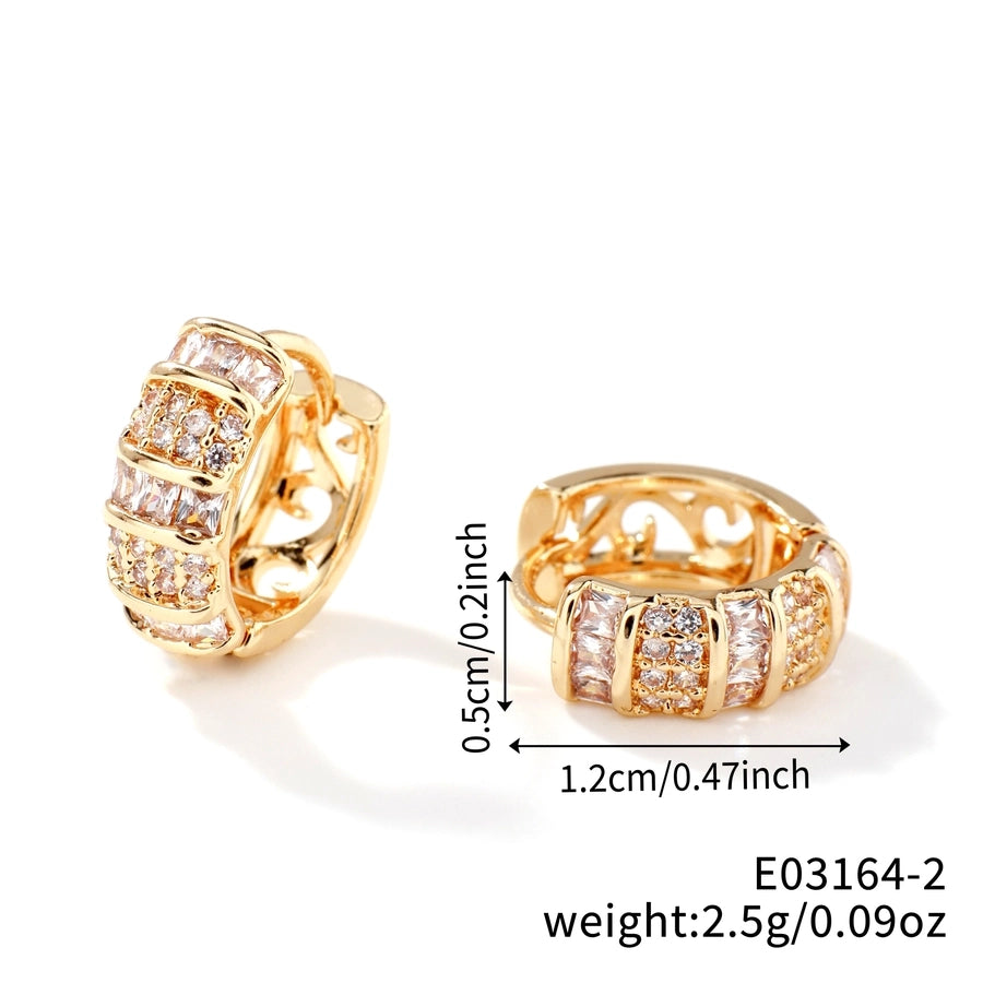 1 Pair Glam Simple Style Shiny Geometric Inlay Copper Zircon K Gold Plated Earrings