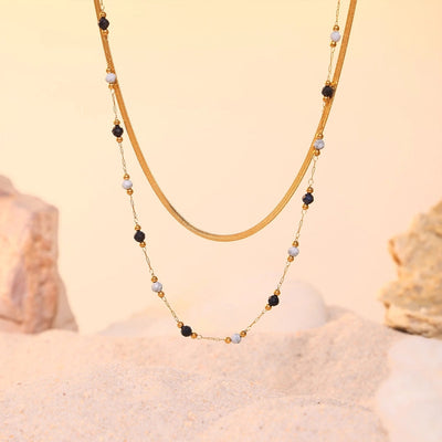 Luxurious Vacation chain natural stone 18K Gold Plated Necklace In Bulk