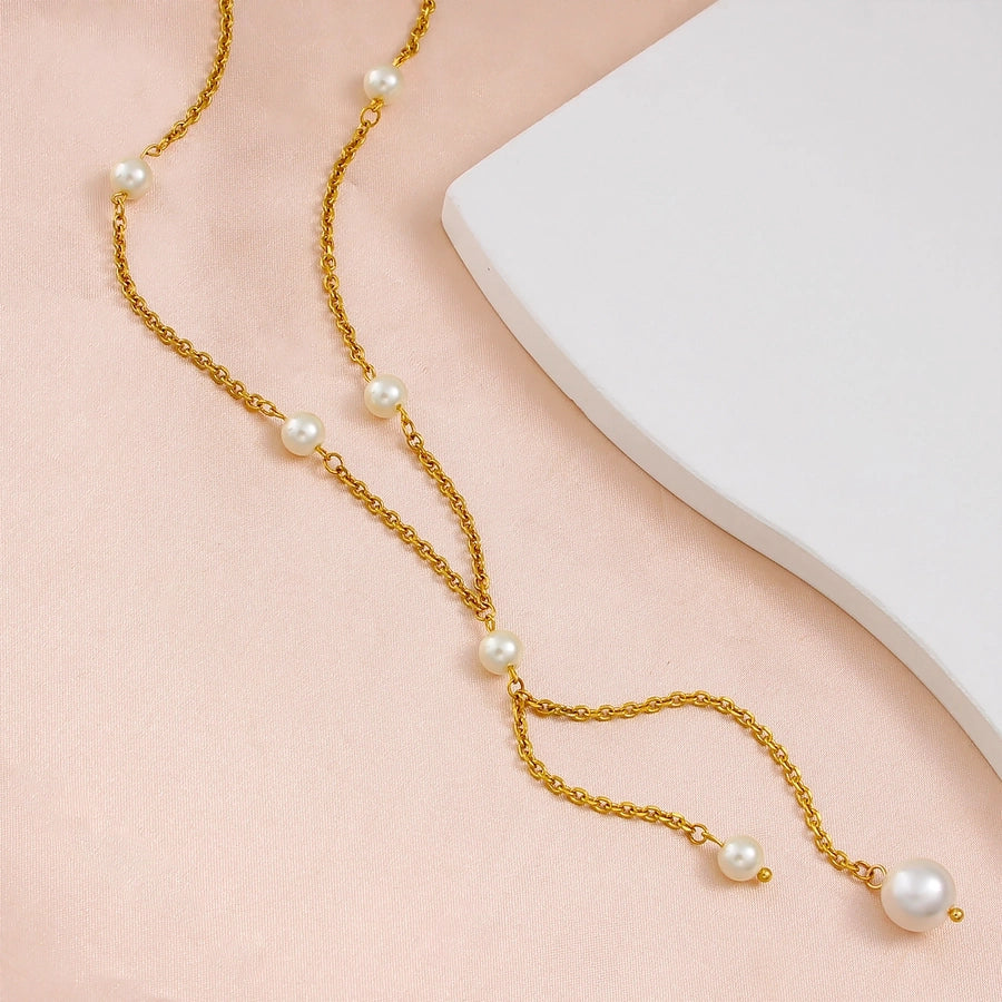 Jewelry French Style Geometric 304 Stainless Steel Glass Pearl 18K Gold Plated Bracelets Necklace