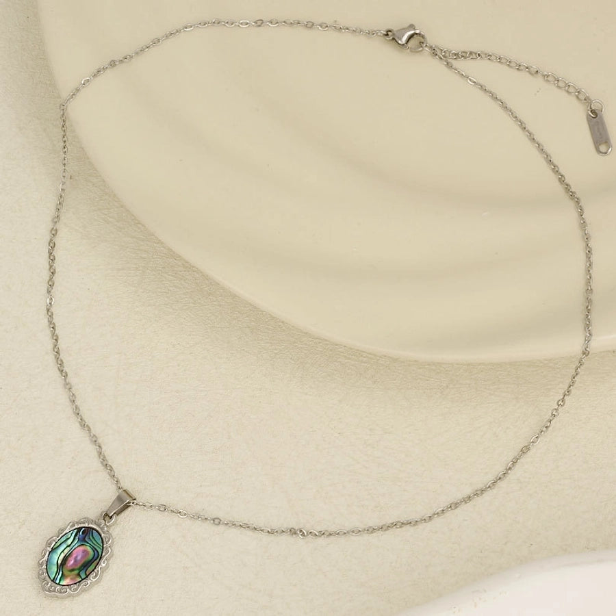 Jewelry Vintage Style Classic Style Oval 304 Stainless Steel Shell Abalone Shell 18K Gold Plated Irregular Plating Pendant Necklace