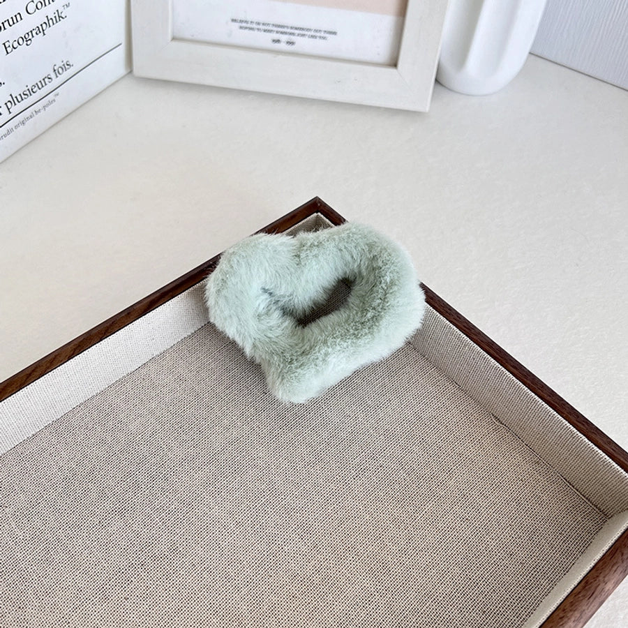 Women's Sweet Heart Shape Faux rabbit fur Plastic Handmade Hair Clip