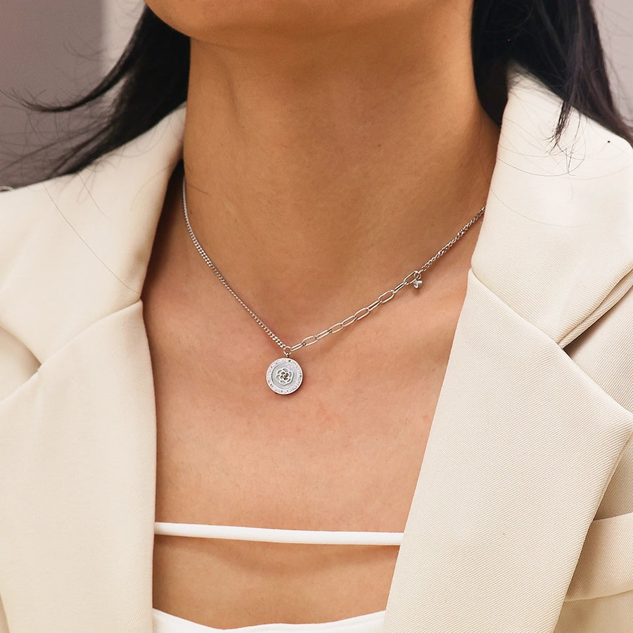 Jewelry Elegant Lady Simple Style Floral 304 Stainless Steel Pendant Necklace