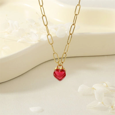 Jewelry Simple Style Heart Shape Copper Glass Zircon Pendant Necklace