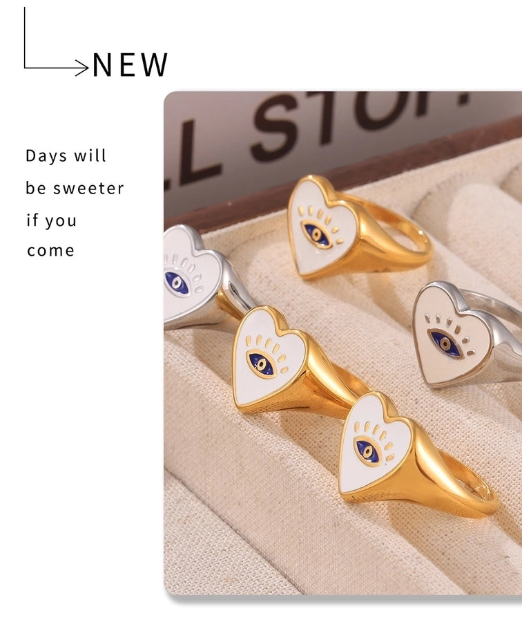 Jewelry Casual Luxurious Modern Style Devil's Eye Titanium Steel 18K Gold Plated Enamel Plating Rings