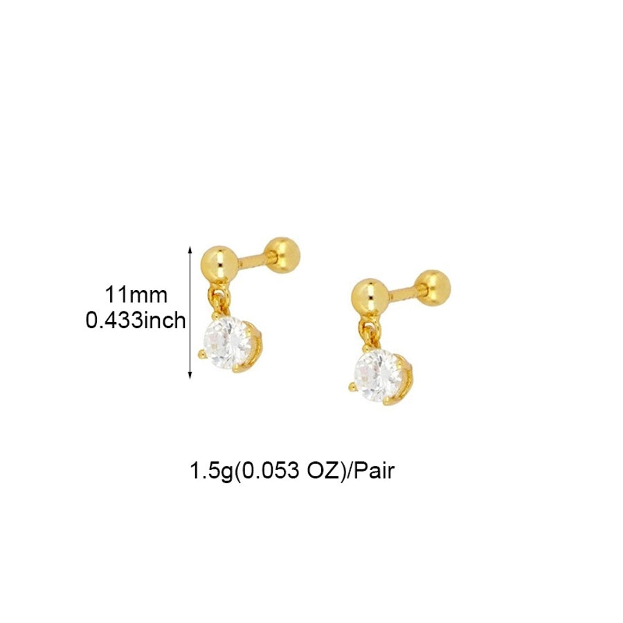 1 Pair Casual Cute Geometric Copper Zircon 24K Gold Plated Drop Earrings
