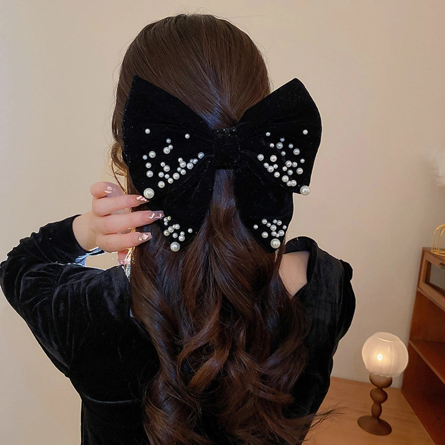 elegant tassel heart shape bow knot flannel inlay artificial pearls rhinestones hair clip 1 piece