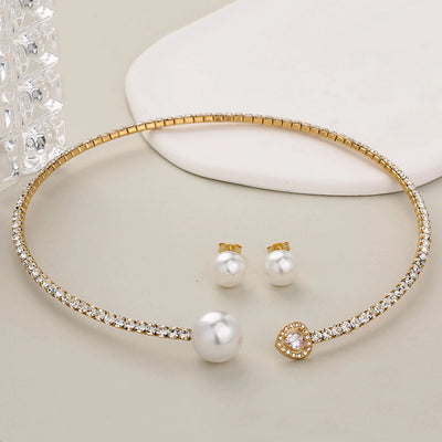 Jewelry Glam Luxurious Shiny Circle Square Heart Shape 304 Stainless Steel Imitation Pearl Rhinestone Jewelry Set