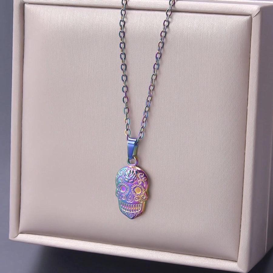 Jewelry Casual Hip-Hop Funny Skull 304 Stainless Steel 18K Gold Plated Plating Pendant Necklace