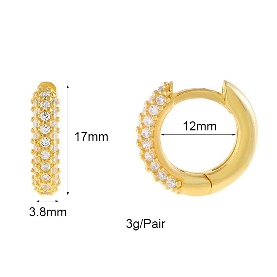 1 Pair Elegant Retro Luxurious Geometric Copper Zircon 24K Gold Plated Hoop Earrings Ear Studs