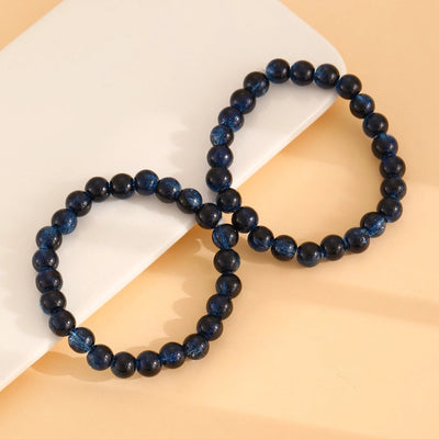 Fashion Simple Style Colored Glazing Bead Bracelet  Hot Sale Crystal Ice Broken Hot Flower Shining Beaded Stretch Bracelet 1 Pair