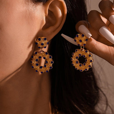 Jewelry Elegant Circle 304 Stainless Steel Rhinestones Glass Stone 18K Gold Plated Plating Inlay Earrings Necklace