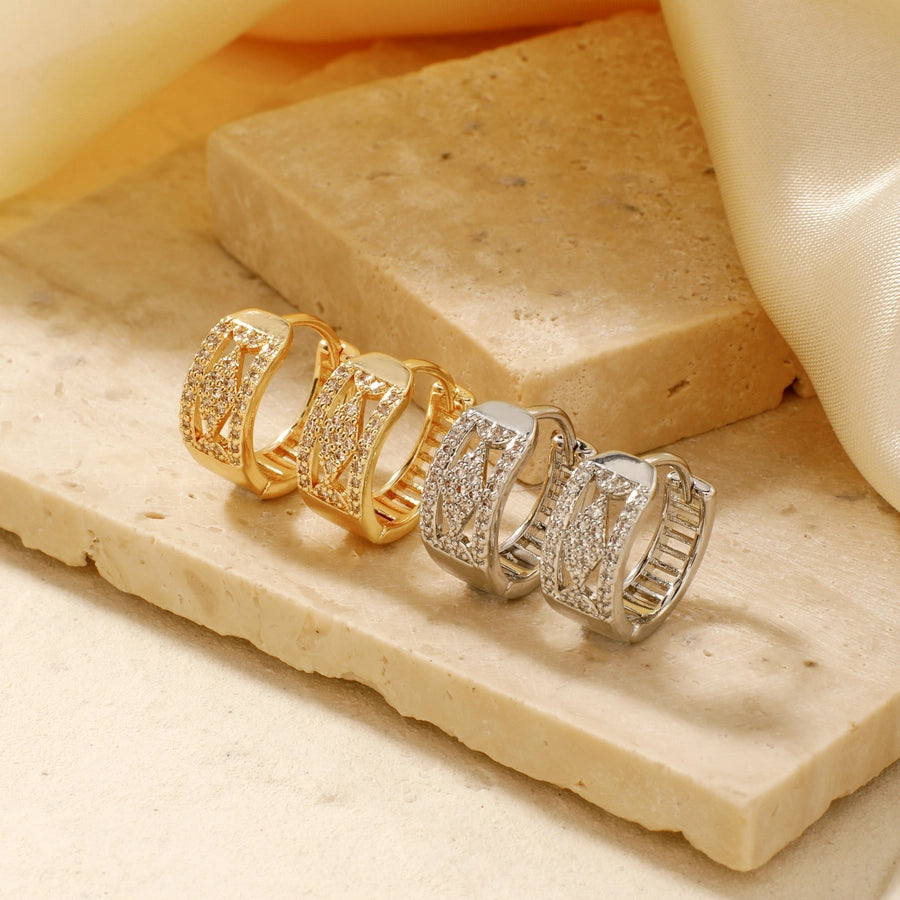 1 Pair Cute Shiny Korean Style Geometric Inlay Copper Zircon K Gold Plated Earrings