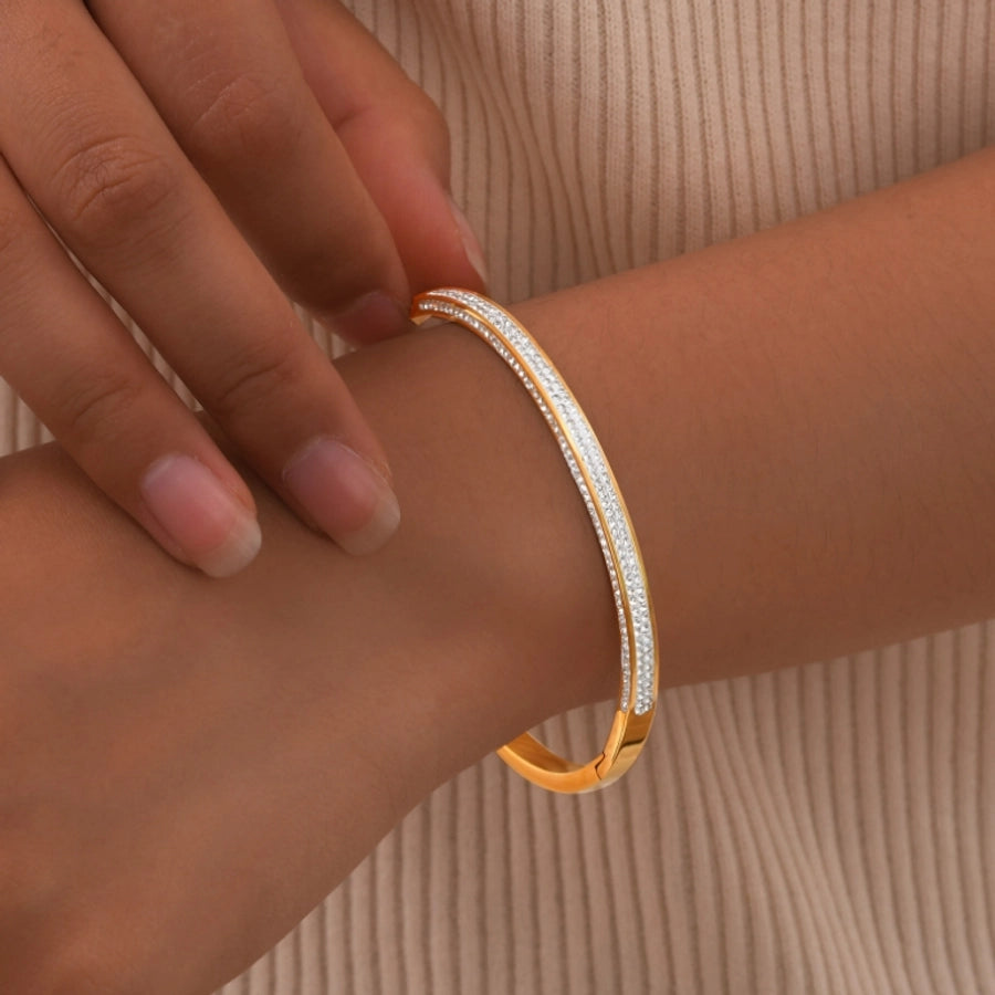 Classic Style Solid Color 304 Stainless Steel 18K Gold Plated Bangle In Bulk