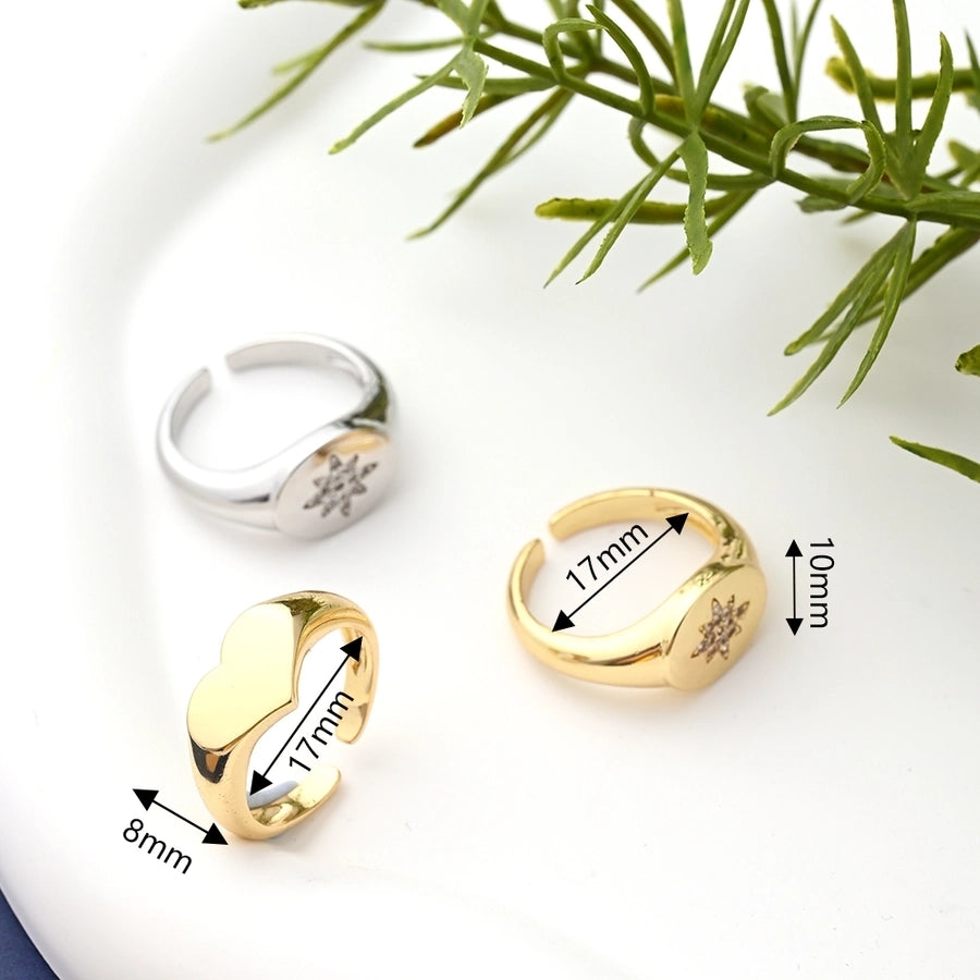 Copper 18K Gold Plated Opening Plating Inlay Eight awn star Heart Shape Zircon Adjustable Ring