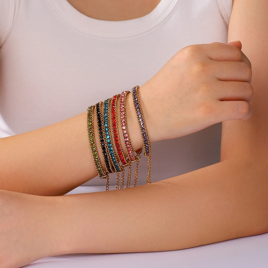 IG Style Geometric 304 Stainless Steel 18K Gold Plated Zircon Tennis Chain Bracelets In Bulk