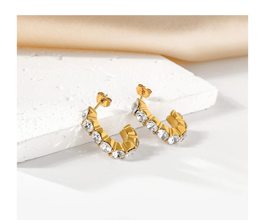 1 Pair Elegant C Shape 316 Stainless Steel  18K Gold Plated Ear Studs