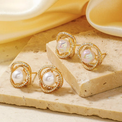 1 Pair Retro Simple Style Shiny Geometric Inlay Copper Zircon K Gold Plated Ear Studs