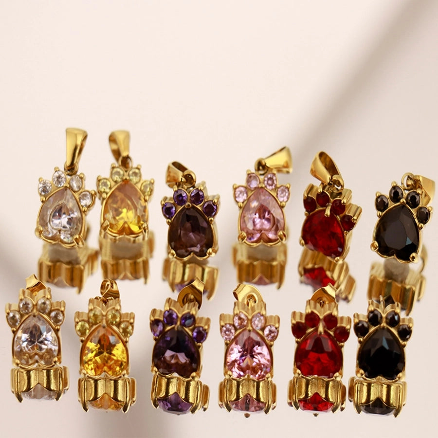 1 Pair Vintage Style Classic Style Paw Print Heart Shape Plating Titanium Steel Zircon 18K Gold Plated Ear Studs