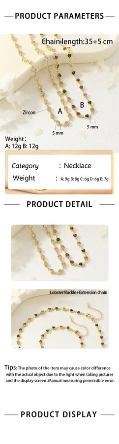 Jewelry IG Style Heart Shape Copper Zircon Inlay Bracelets Necklace