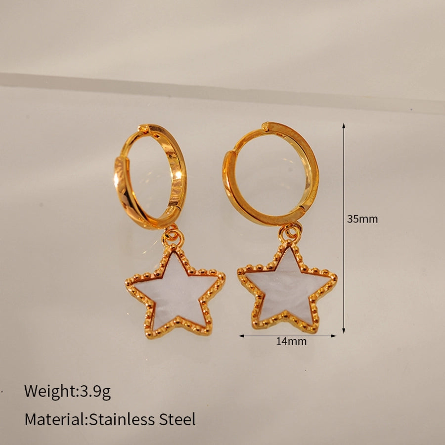 1 Pair Elegant Simple Style Classic Style Star Inlay 304 Stainless Steel Shell Drop Earrings