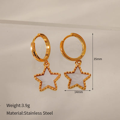 1 Pair Elegant Simple Style Classic Style Star Inlay 304 Stainless Steel Shell Drop Earrings
