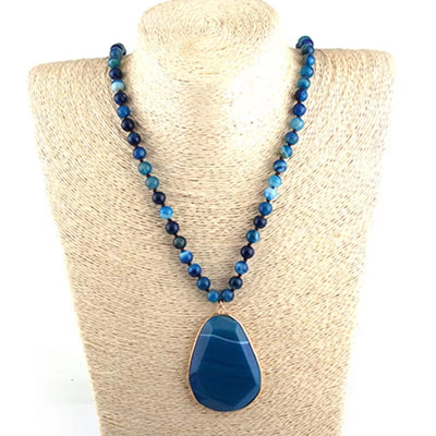 Retro Geometric natural stone Beaded Chain Pendant Necklace In Bulk