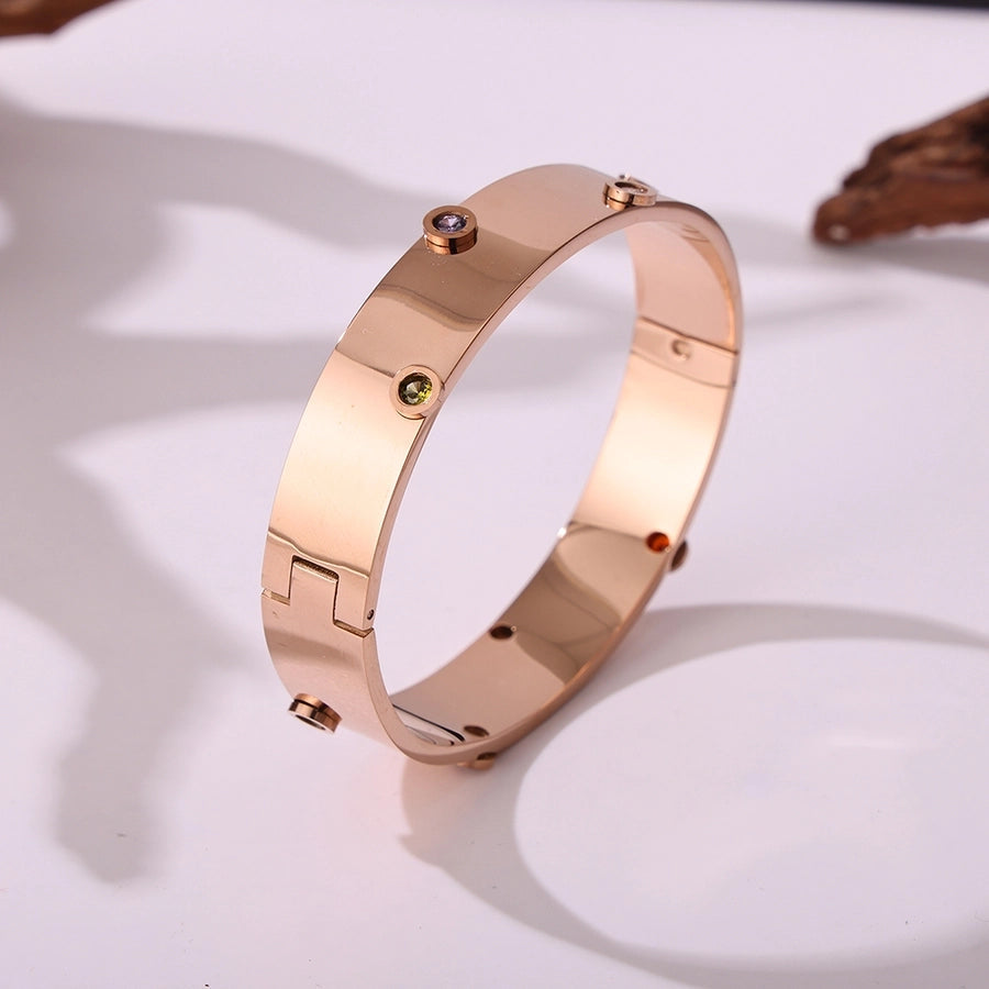 Elegant Glam Round 304 Stainless Steel 18K Gold Plated Zircon Bangle In Bulk