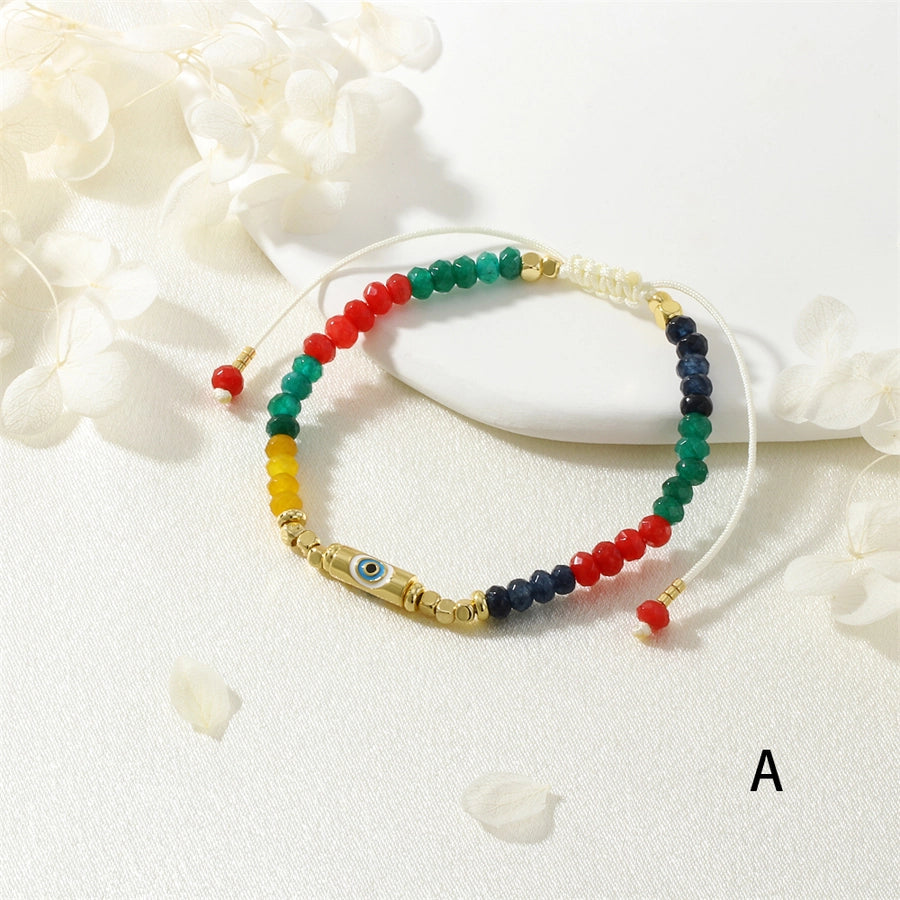 Copper 18K Gold Plated Beaded Enamel Letter Devil's Eye Bracelets