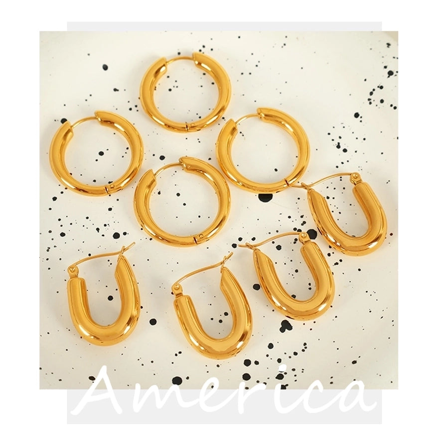 1 Pair IG Style Elegant Simple Style U Shape Round Polishing Plating 304 Stainless Steel 18K Gold Plated Earrings