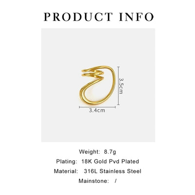 Jewelry Retro French Style IG Style Geometric 316L Stainless Steel  18K Gold Plated Irregular Open Rings