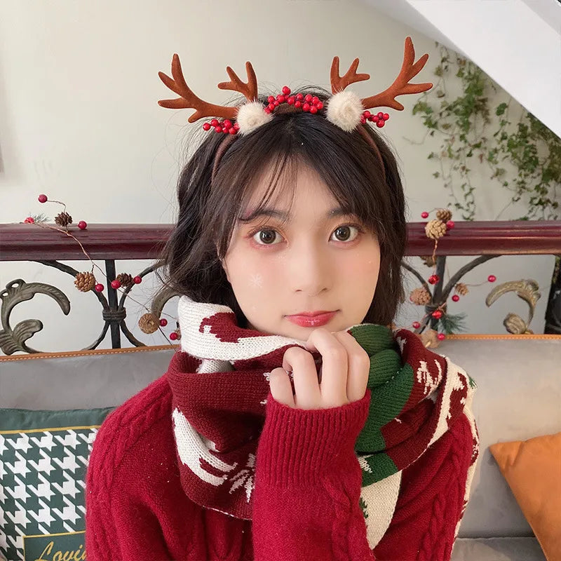 Christmas Fashion Women'S Antlers Flocking Handmade Hair Band