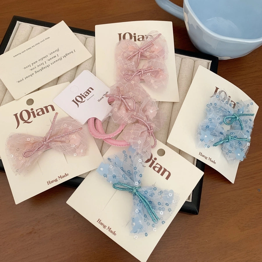 Women's Cute Sweet Korean Style Bow Knot Gauze Sequins Handmade Lace Hair Clip Hair Tie