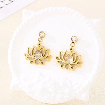 1 Pair Vintage Style Flower Hollow Out Inlay 304 Stainless Steel Zircon 18K Gold Plated Ear Studs