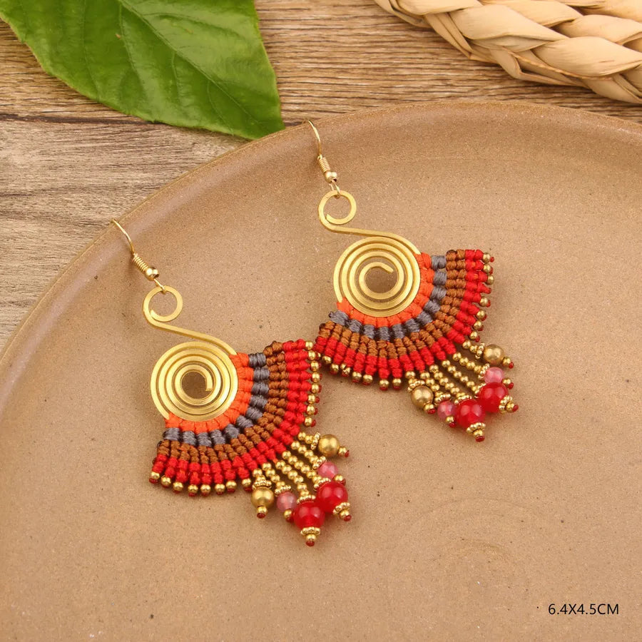 bohemian sector synthetic gemstones shell copper tassel mesh women's ear hook