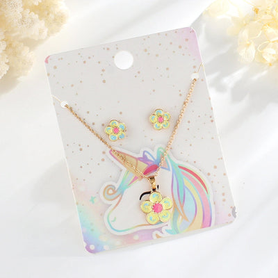 creative children's jewelry set cartoon flower jewelry set alloy drop oil necklace earrings two-piece set