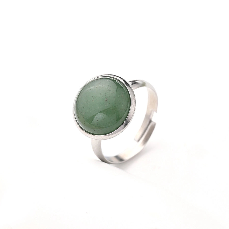 Jewelry Casual Simple Style Round Spot Solid Color 304 Stainless Steel Natural Stone Opal Polishing Inlay Adjustable Ring