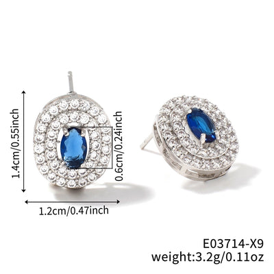 1 Pair Retro Sweet Shiny Oval Inlay Copper Glass Zircon Rhodium Plated Ear Studs