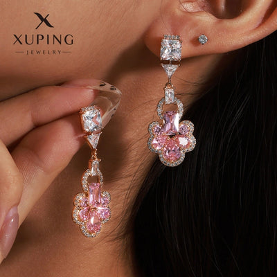 1 Pair Elegant Flower Plating Copper Artificial Gemstones 18K Gold Plated Drop Earrings