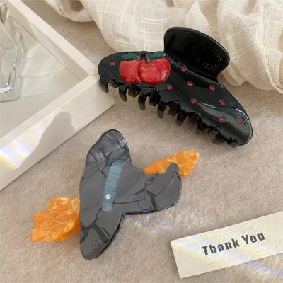 Women's Korean Style Pumpkin Color Block Cherry Acetic acid sheets Hair Claws