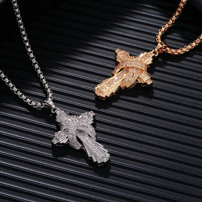 304 Stainless Steel Copper Inlay Cross Zircon Pendant Necklace